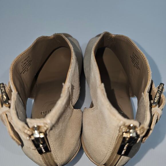 Vince Camuto Fareena Ankle Bootie Womens 11 Tan Leather Peep Toe Block Heel NEW - Picture 12 of 15